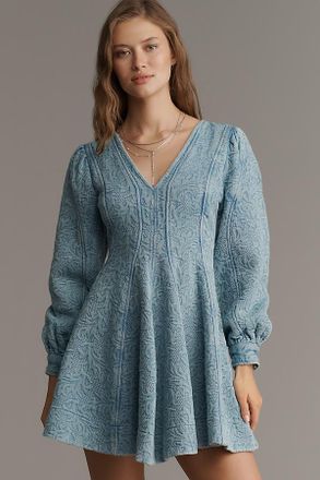 Pilcro Long-Sleeve V-Neck Textured Mini Dress