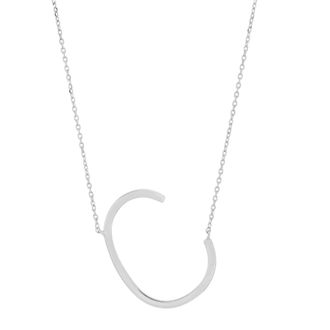 MAX + STONE 10k Solid White Gold Large Sideways Block Letter Initial with Extendable Cable Chain, 16 to 18 inches