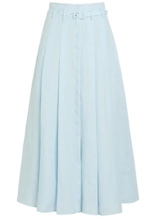 Gabriela Hearst Dugald Belted Pleated Linen Midi Skirt - Light Blue - 44 (UK12 / M)
