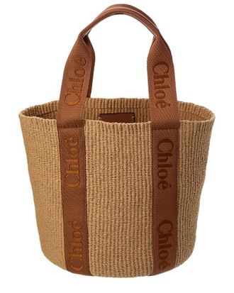 Chlo&eacute; Woody Large Raffia & Canvas Basket Tote