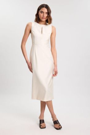 Karen Millen Womens Tailored Satin Keyhole Cut Out Midi Dress - White - Size 12 UK