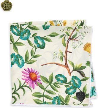 Clifton Wilson Olive Floral Silk Pocket Square at Nordstrom