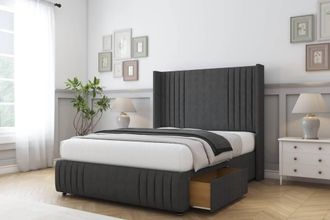 Comfort Beds Elise Dumfries Divan Base 2 Drawers - 54 Wingback-Footboard in Dark Grey | Size: Super King