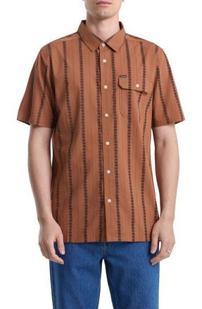 Volcom Whitworth Stripe Short Sleeve Button-Up Shirt in Rawhide at Nordstrom, Size X-Large