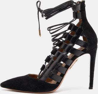 Aquazzura Black Suede And Leather Amazon Ankle Wrap Pumps