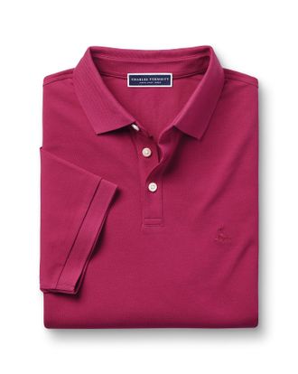 CHARLES TYRWHITT Tyrwhitt Pique Cotton Polo - Bright Pink Size Large by Charles