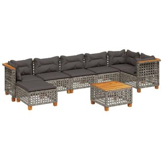 vidaXL Set De Sof&aacute;s De Jard&iacute;n Y Cojines 8 Piezas Rat&aacute;n Sint&eacute;tico Gris Vidaxl