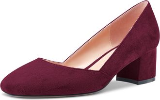 Castamere Women Low Chunky Block Heel Close Square Toe Slip-on Dress Pumps Court Shoe Classic Cute Wedding 5 CM Heels Burgundy Wine Red Suede 7.5 UK