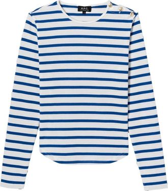 A.P.C. Biologisch Katoen Breton Gestreept T-shirt - Dames - Longsleeves - Wit - L - Katoen - Tops