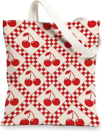 Generic Cherry Canvas Tote Bag, Retro Reusable Grocery Bags, Lightweight Shoulder Strap 13x15 Inch