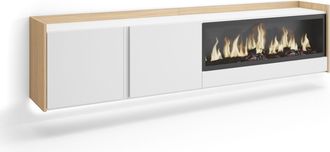 Skraut Home Skraut Home - Mueble Tv, Televisi&oacute;n, Muebles De Sal&oacute;n, Almacenaje, 212x35x50cm, Para Tv Hasta 80, Chimenea El&eacute;ctrica Xxl, Colgado, Suspendido, Led, Es