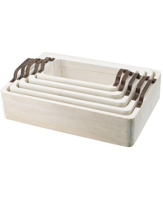 A&B Home Set Of 5 Interlocking Wood Nesting Trays With Handles