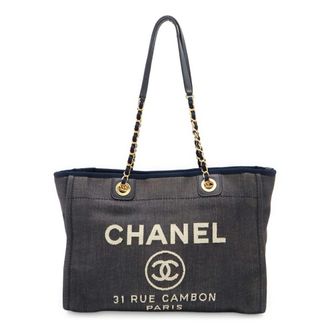 Chanel Navy Denim Shoulder Bag Tote Bag (Pre-Owned)