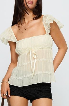 Princess Polly Brighter Than Stars Tiered Chiffon Top in Cream at Nordstrom, Size 4
