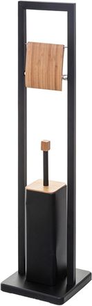 OEM Well Home - Portarrollos De Papel Higi&eacute;nico natureo Con Soporte Integrado Para Escobilla De Ba&ntilde;o, Color Negro, Funcional, &Oslash;20x60cm
