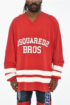 Dsquared2 T-Shirt Scollo a V Oversized con Stampe a Contrasto taglia M