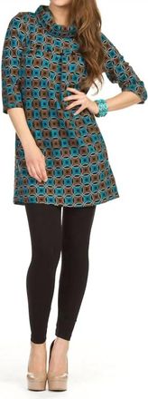 Papillon Circle Print Cowl Neck Sweater Dress In Teal