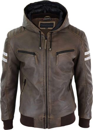 TruClothing Hood Leather Bomber Jacket Red