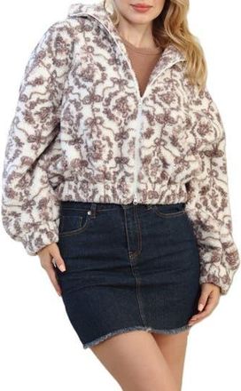 Stoosh Bow Print High Pile Fleece Jacket in Cream/Brown at Nordstrom Rack, Size X-Large