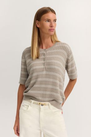 Bugatti Rundhalspullover BUGATTI Gestreift, Damen, Gr. XXL, 50, beige, Rippstrick, 80% Baumwolle, 20% Polyamid, gestreift, regular fit, Rundhals, Pullover Run