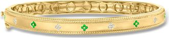 Ross-Simons Emerald Flower Bangle Bracelet With Diamond Accents in 18kt Gold Over Sterling