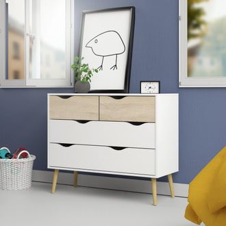 Dmora Dmora Commode &Agrave; Quatre Tiroirs, Blanc Et Ch&ecirc;ne, Mesures 98 X 81 X 39 Cm