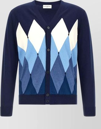 Ballantyne cashmere cotton argyle v-neck cardigan