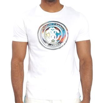 Roberto Cavalli White Reflect Logo Print Cotton T-shirt, Size X-Small