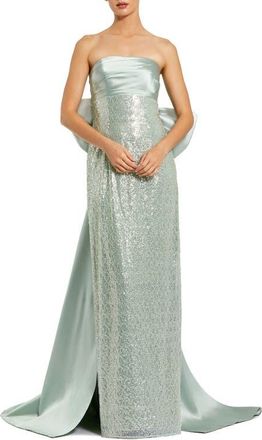 Mac Duggal Strapless Embellished Gown With Back Bow Detail in Sage at Nordstrom, Size 12