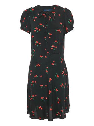 Ralph Lauren cherries-print tie midi dress - women - Viscose - L - Black