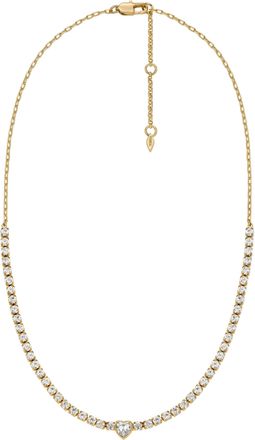 Fossil Womens Gold-Tone Brass Heart Tennis Necklace
