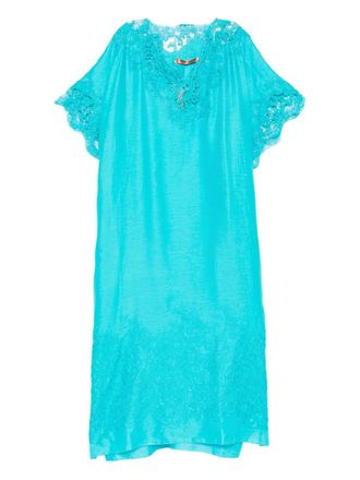 Ermanno Scervino lace-trimmed linen dress - women - Linen/Flax/Cotton/Polyester - 44 - Blue