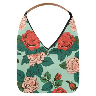 Generic Delicate Rose with Leaf Reusable Lightweight Grocery Bags - Foldable Into Compact Pouch, Washable & Sturdy, Multipurpose for Shopping and Travel