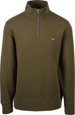 GANT Mens Texture Half Zip Knitwear Juniper Green - Olive Cotton - Size X-Large