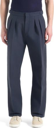Mani&egrave;re De Voir Nolan Twin Pleat Chino Trousers with Stitch Detail in Navy at Nordstrom, Size 38