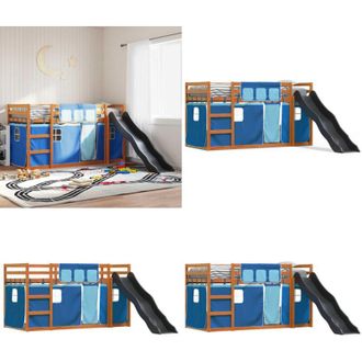 vidaXL Letto a Castello con Scivolo e Tende Blu 90x200 cm - Letto a castello bambino - Letto a castello con tende
