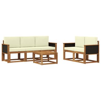 vidaXL Conjunto De Sof&aacute;s De Exterior Con Coj&iacute;n 6 Pcs Natural Y Crema Vidaxl