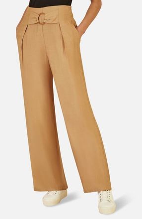 Yumi Buckle Detail Wide Leg Pants in Brown at Nordstrom, Size 10