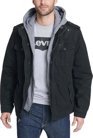 Levi's Trucker Jacket Mens Black Sherpa Snap Button Full Zip Hooded JZZ905