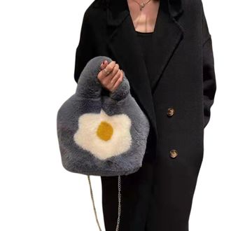 Generic Imitation rabbit hair omelette handbag womens chain crossbody handbag(dark grey)