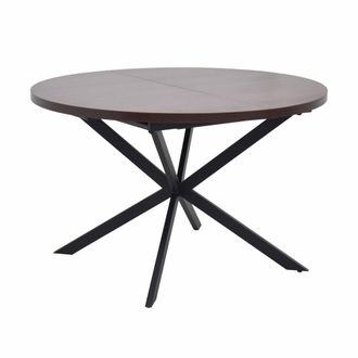Oviala Mesa de comedor redonda extensible mdf aluminio negro y madera marr&oacute;n