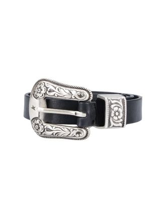 Golden Goose Black Western Buckle Leather Belt