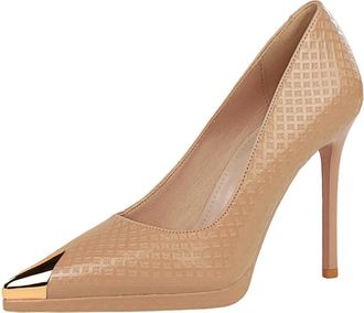 Generic Womens Stiletto Pointed Toe Pumps 11.5CM High Heels Sexy Slip-on Shoes Wedding Evening Party-Numeric_10_Point_5 Beige