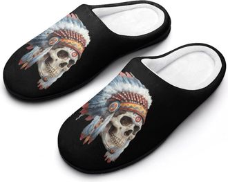 Generic Indian Skull Funny Mens Cotton Slippers Soft Non-Slip Rubber Sole House Slipper Indoor Outdoor