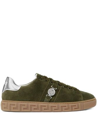 Versace Greca-embellished suede sneakers - men - Polyester/Calf Leather/Polyester/Thermoplastic Polyurethane (TPU) - 41.5 - Green