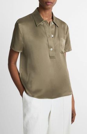 Vince Silk Satin Polo in Moss Smoke at Nordstrom Rack, Size Large