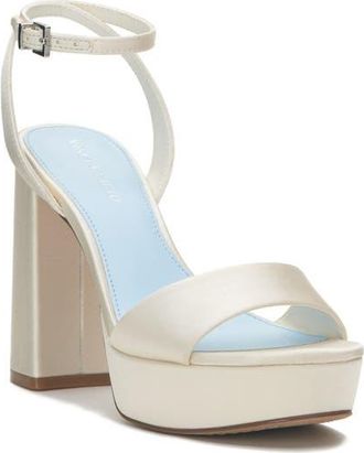 Vince Camuto Pendry Ankle Strap Platform Sandal in Milk Satin at Nordstrom, Size 6.5