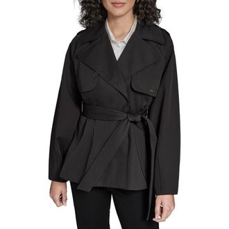 Karl Lagerfeld Short Flared Trench Coat in Black at Nordstrom, Size X-Large