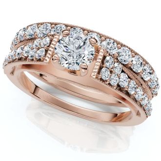 Pompeii3 1Ct TW Vintage Engagement Wedding Ring Set Lab Grown 14k Gold