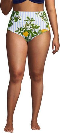 Lands End Chlorine Resistant Pinchless High Waisted Bikini Bottoms in Soft Sky Blue/citrus Stripe at Nordstrom, Size 16W
